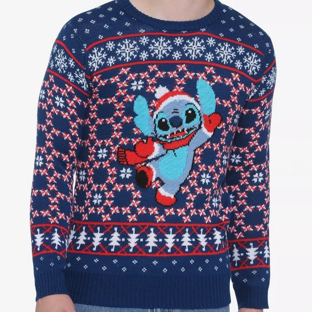 Disney Lilo & Stitch Santa Fair Isle Ugly Christmas Sweater Holiday Party Top